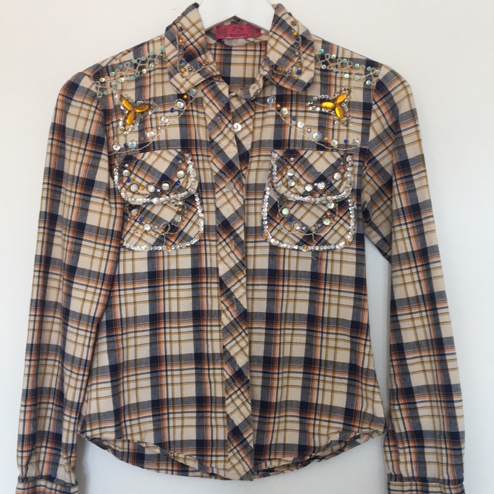 Free for humanity flannel bejeweled cowgirl shirt